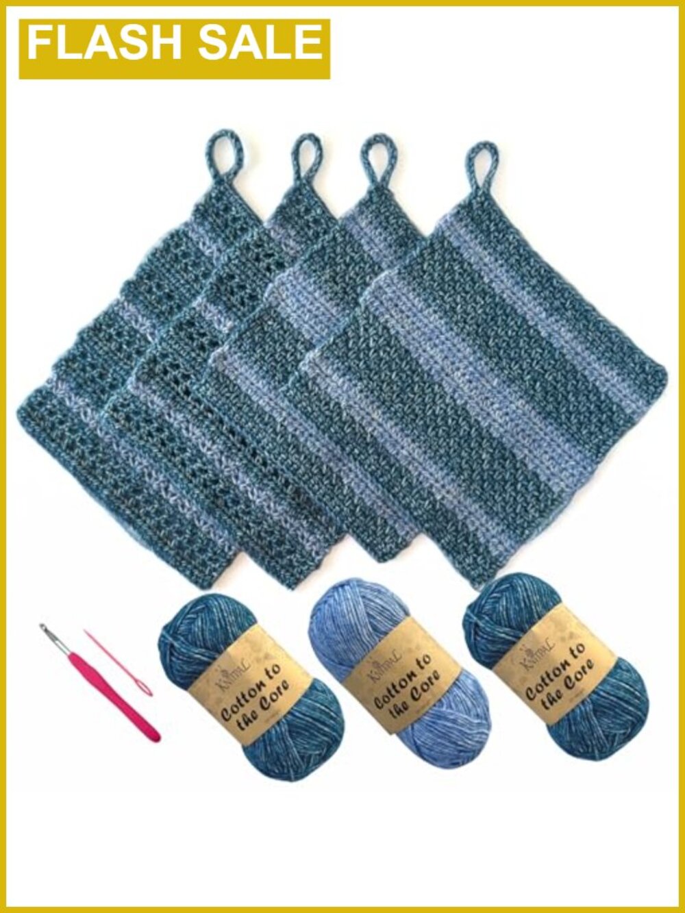 Crochet Kit for Beginners DIY Dishcloth Making 4 Reusable Cotton Cloths